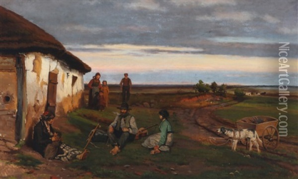 From The Moor With People By A House Oil Painting - Hans Ludvig Smidth