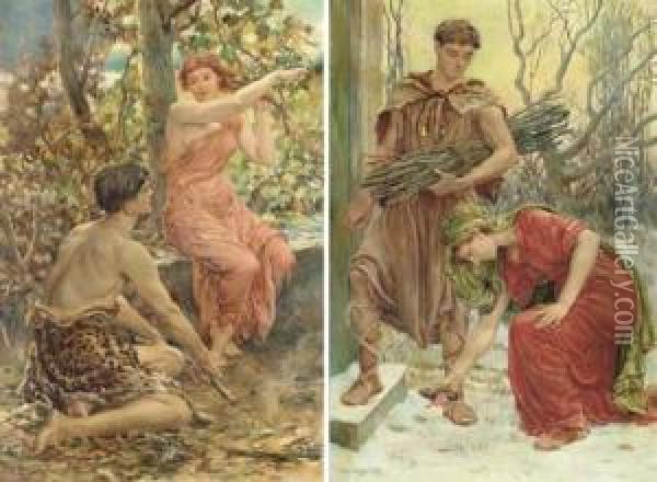 Allegory Of Autumn; And Allegory Of Winter: A Pair Of Works Oil Painting - Will Hicock Low