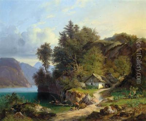 Motivo Nella Regione Del Salzkammergut Oil Painting - George Harvey