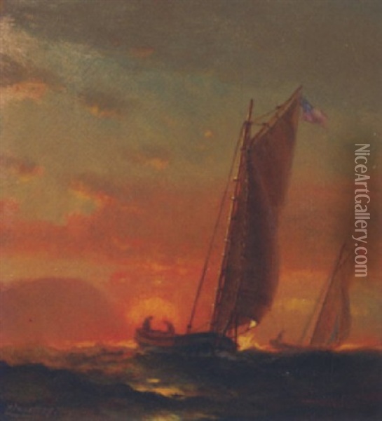Sailing At Sunset Oil Painting - Arthur Quartley