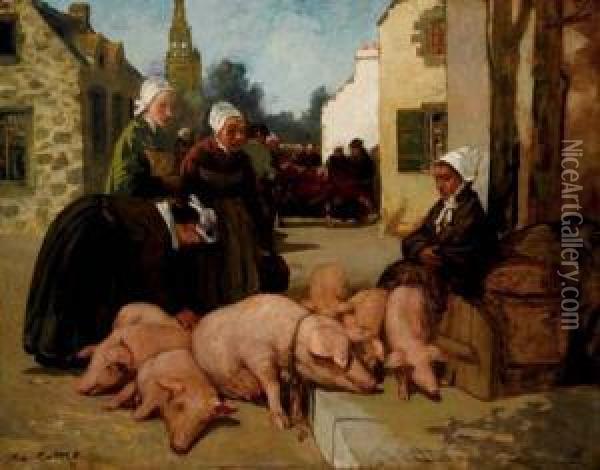 Le Marche Aux Cochons Oil Painting - Charles Cottet