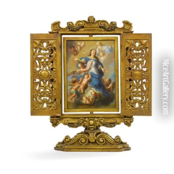 The Assumption Of The Virgin And St. Augustine (recto/verso) Oil Painting - Miguel Cabrera