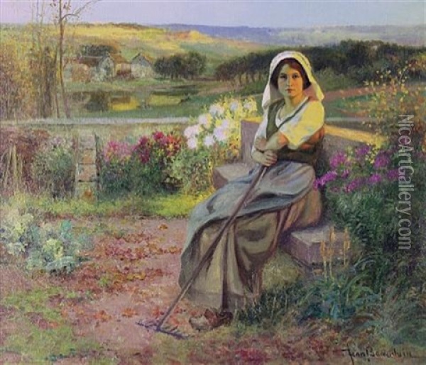 Woman In A Garden Oil Painting - Jean Beauduin