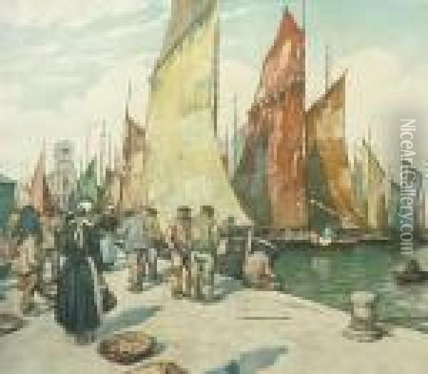 ''boats At Concarneau Brittany'' Oil Painting - Tavik Frantisek Simon