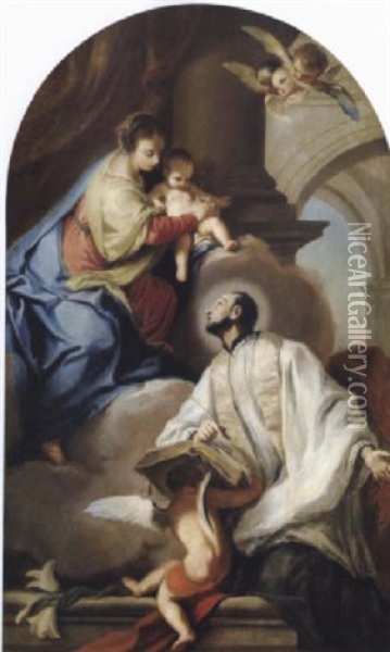 La Madonna Col Bambino Appare A Un Santo Oil Painting - Giambettino Cignaroli