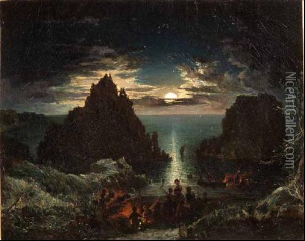 Faraglioni A Capri Di Notte Oil Painting - Felix Cottrau