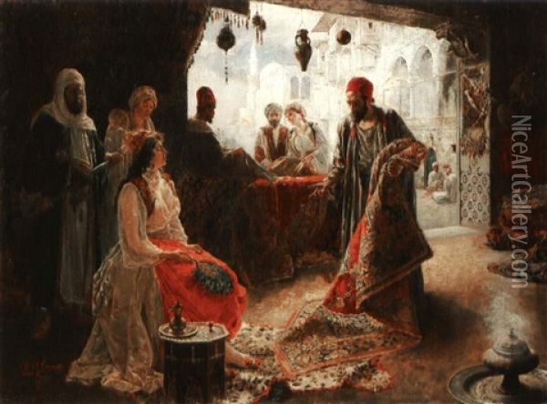 The Rug Merchant Oil Painting - Ettore Simonetti