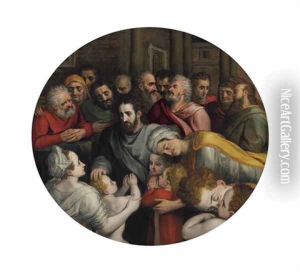 Christ Blessing The Children Oil Painting - Frans Floris the Elder