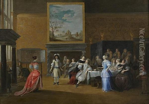 Scene De Danse Lors D'une Fete Dans Un Interieur De Palais Oil Painting - Hieronymus Janssens