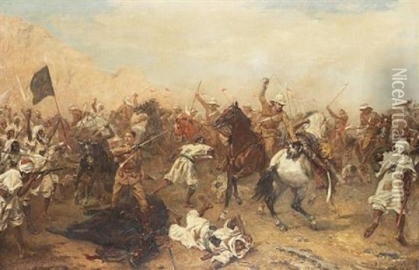 The Battle Of Omdurman, Sudan (incl. A Color Lithograph) Oil Painting - Robert Alexander Hillingford