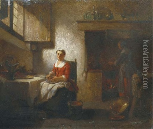 A Maid In The Kitchen Oil Painting - Hendricus Johannes Scheeres
