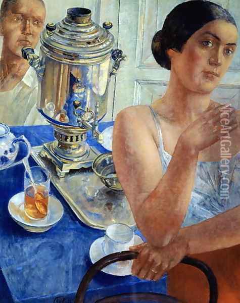 At the Samovar, 1926 Oil Painting - Kuzma Sergeevich Petrov-Vodkin