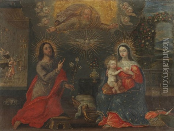 La Sainte Famille Avec Saint Joseph Au Lys Oil Painting - Claude-Andre Brulley