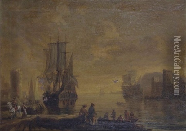 Entree D'un Port Oil Painting - Johann Anton Eismann