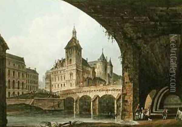 View of the PontauChange the Tour de lHorloge and the Conciergerie 1805 Oil Painting - John Claude Nattes