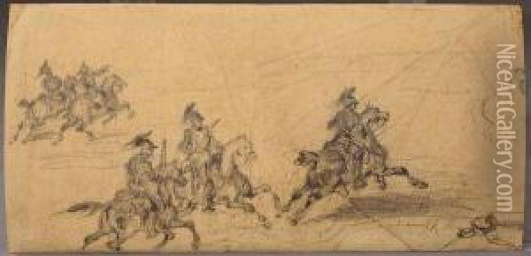 Etude De Soldats A Cheval Oil Painting - Auguste Raffet