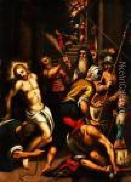 Geisselung Christi Oil Painting - Acopo D'Antonio Negretti (see Palma Giovane)
