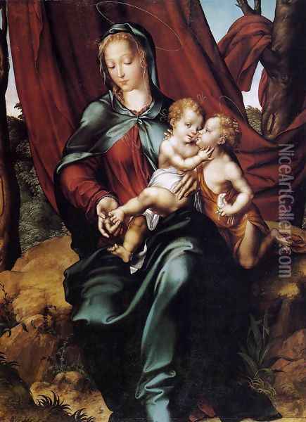 Virgin and Child with the Infant St John the Baptist c. 1550 Oil Painting - Luis de Morales