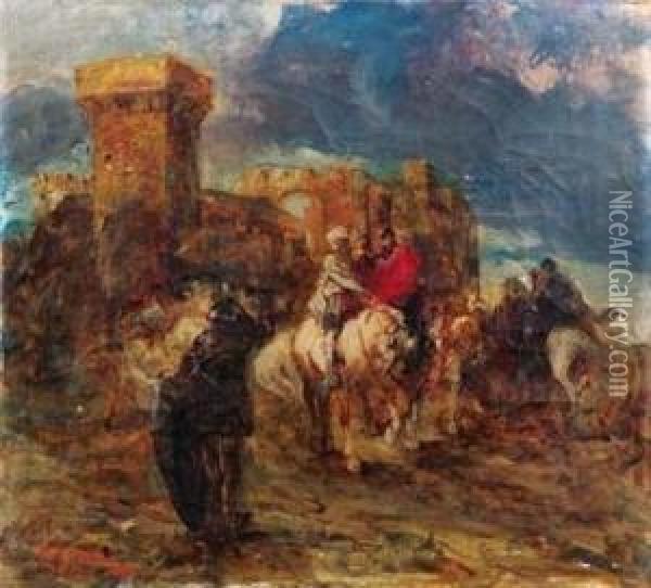 Cavalieri Arabi Oil Painting - Giuseppe Rivaroli