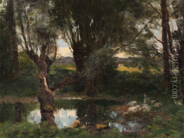Landscape With Lake Oil Painting - Louis Alexandre Bouche
