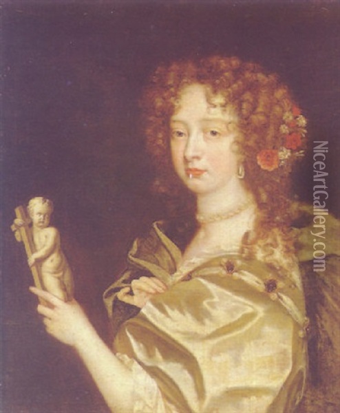 Portrait Of A Lady Holding A Crucifix With A Putto Oil Painting - Jacob Huysmans