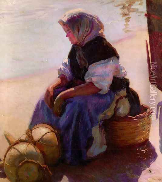 Fisherwoman On The Beach Oil Painting - Francisco Gras