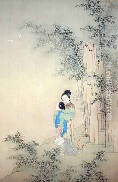Two Figures Embracing Oil Painting - Fu Chuiu Ying Shih