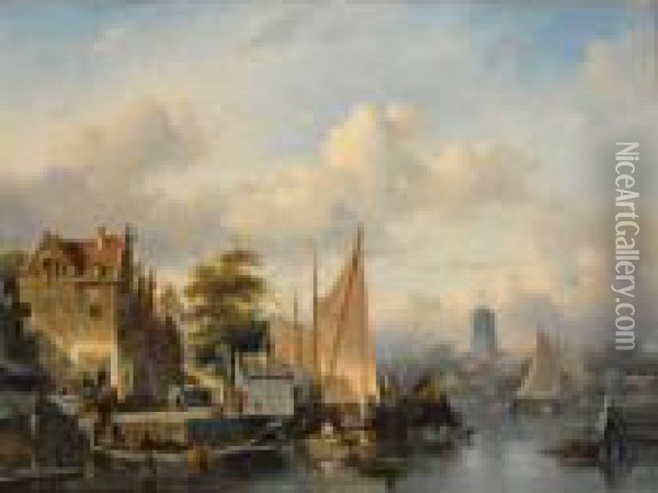 A View Of Dordrecht Oil Painting - Charles Henri Leickert