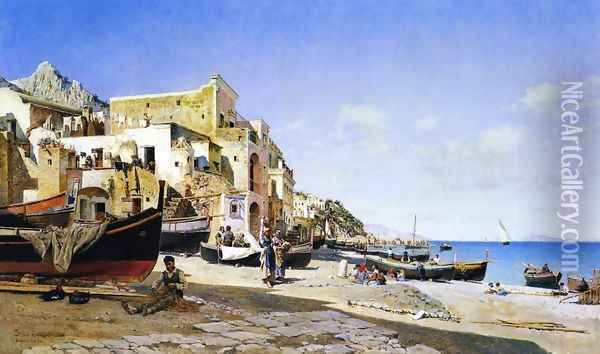 The Harbour, Capri Oil Painting - Federico del Campo