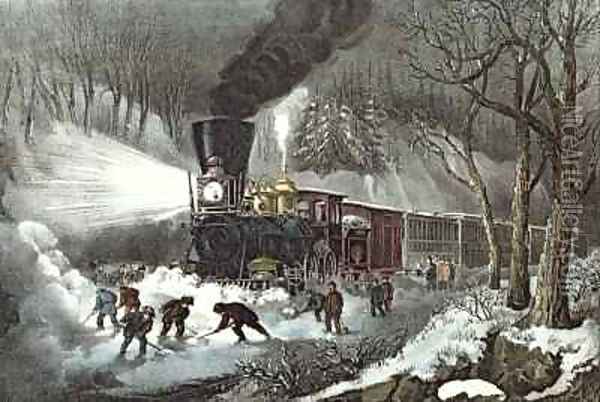 American Railroad Scene Oil Painting - Currier