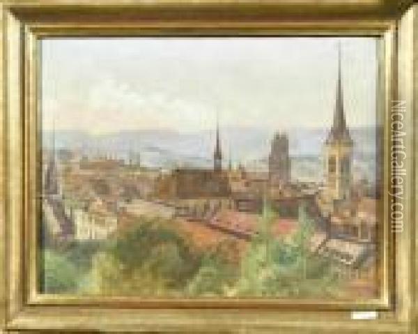 Blick Auf Zurich. Oil Painting - Otto Pilny