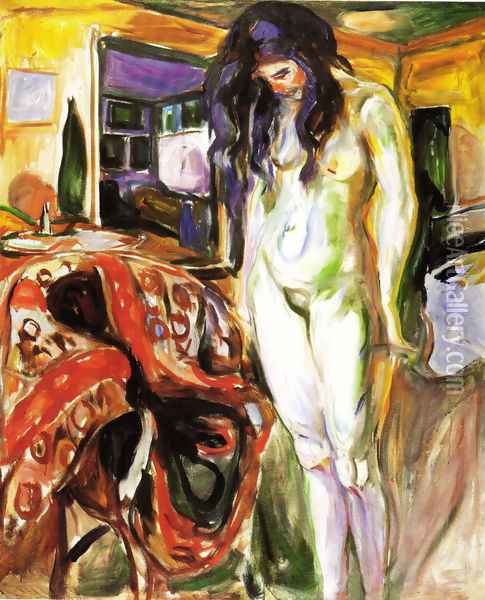 Model near the wicker armchair 1921 Oil Painting - Edvard Munch