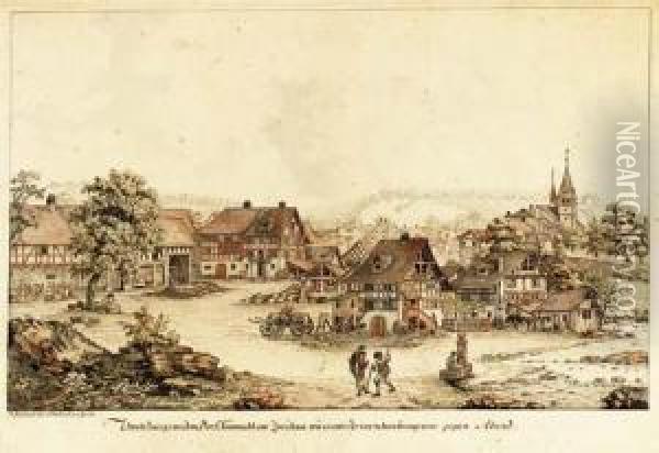 A View Of The Village Kusnacht Oil Painting - Johann Jakob Aschmann