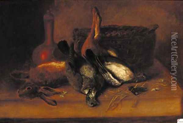 Dead game on a wooden ledge Oil Painting - Clarence Roe