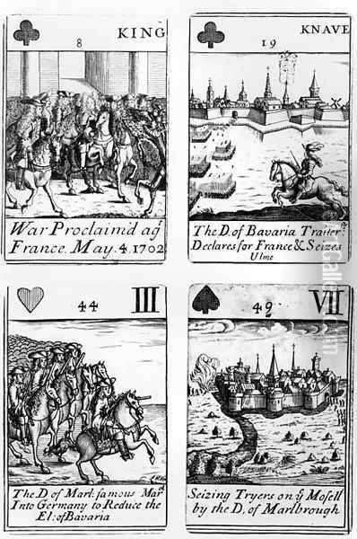 Playing cards commemorating the War of the Spanish Succession 1702-13 Oil Painting - Robert Spofforth