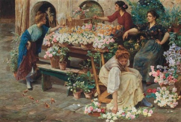 The Flower Market Oil Painting - Stefano Novo