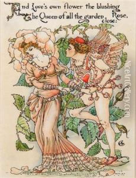 'and Loves Own Flower The Blushing Rose Oil Painting - Walter Crane