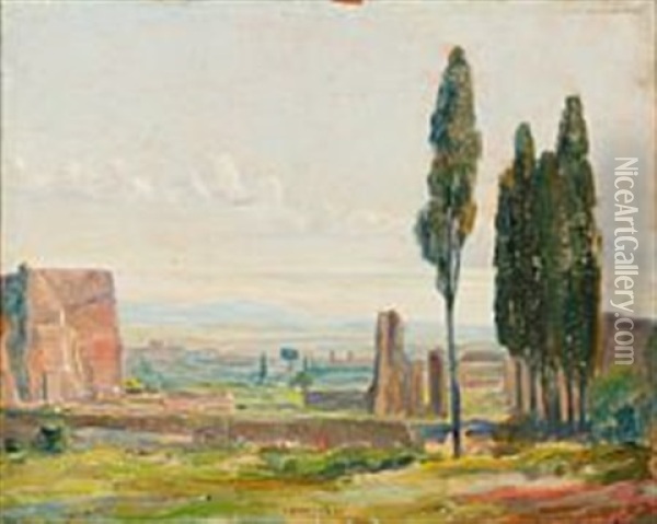 View From The Roman Campagne Oil Painting - Johan Rohde