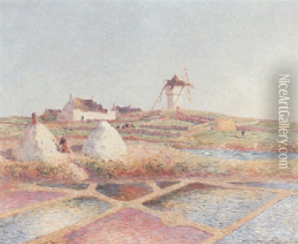 Paysage Au Moulin Dans Les Marais Salants Oil Painting - Ferdinand du Puigaudeau