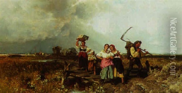 The Peasants Walk Home Oil Painting - Pal (Paul) Boehm