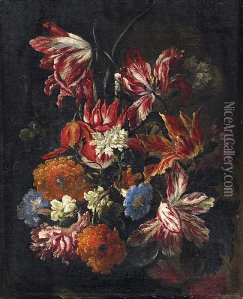 Blumenstillleben Mit Tulpen, Nelken Und Windenbluten Oil Painting - Mario Nuzzi Mario Dei Fiori