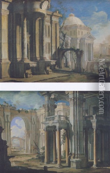 Caprice Architecturaux Dans Une Paysage Oil Painting - Pietro Paltronieri
