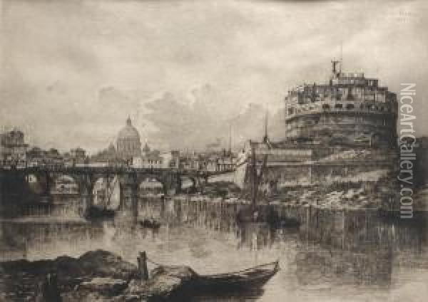 Roma Castel Sant'angelo Oil Painting - Lucien Gautier