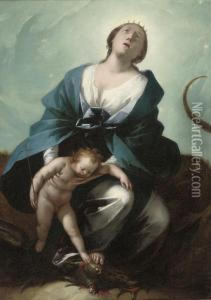 The Madonna Immaculate With The Child Treading On The Serpent Oil Painting - Stefano Danedi