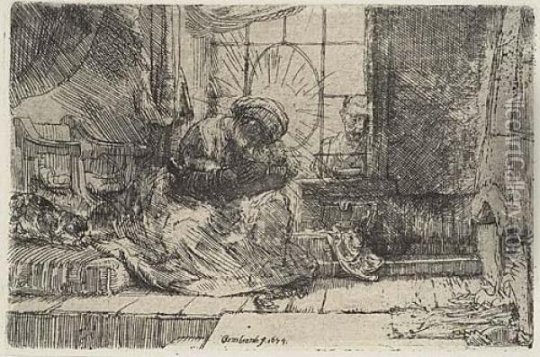 The Virgin And Child With The Cat And Snake Oil Painting - Rembrandt Van Rijn