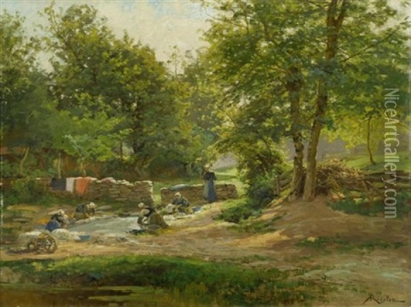 Wascherinnen Am Fluss Oil Painting - Albert Gabriel Rigolot