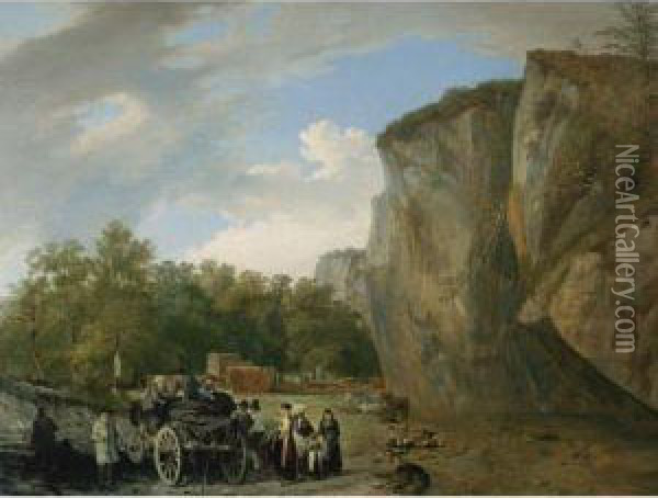 Autumn Landscape With Figures In Front Of Rocks Oil Painting - Wolfgang-Adam Toepffer