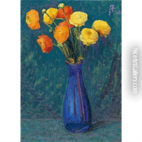 Anemonen In Blauer Vase (anemones In Blue Vase) Oil Painting - Sigismund Righini