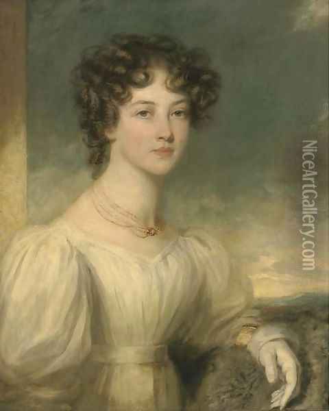 Portrait of a lady, half-length, in a white dress Oil Painting - Sir William Beechey