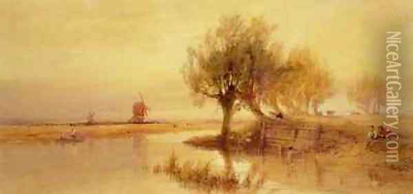 On the Norfolk Broads Evening Oil Painting - Edward Duncan